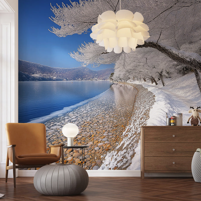 Falikép tapéta tél | Békés téli jelenet hóval és tóval