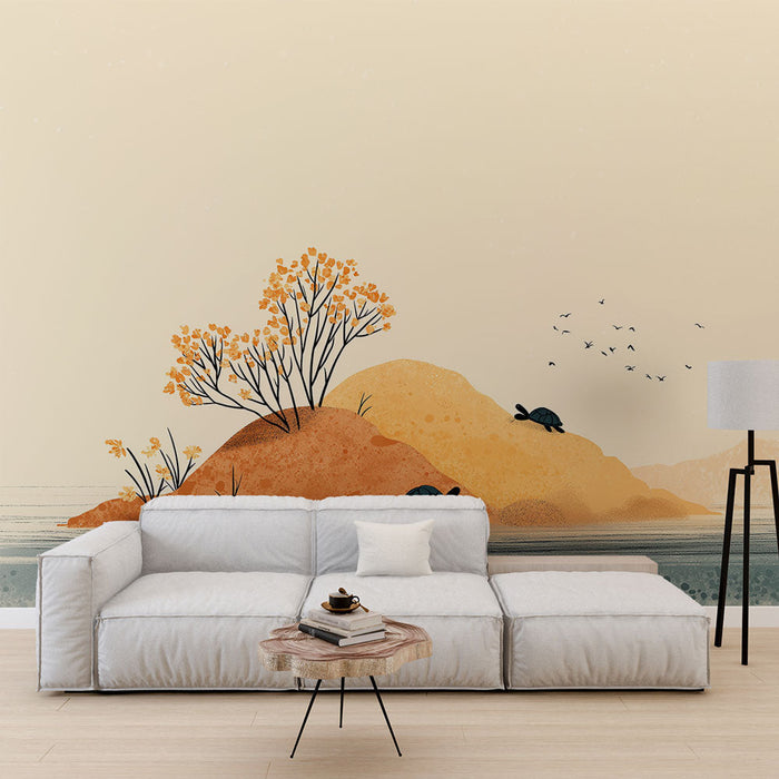 Fototapeet rahulik saar | Rahuolev stseen kilpkonnad ja kollased lilled