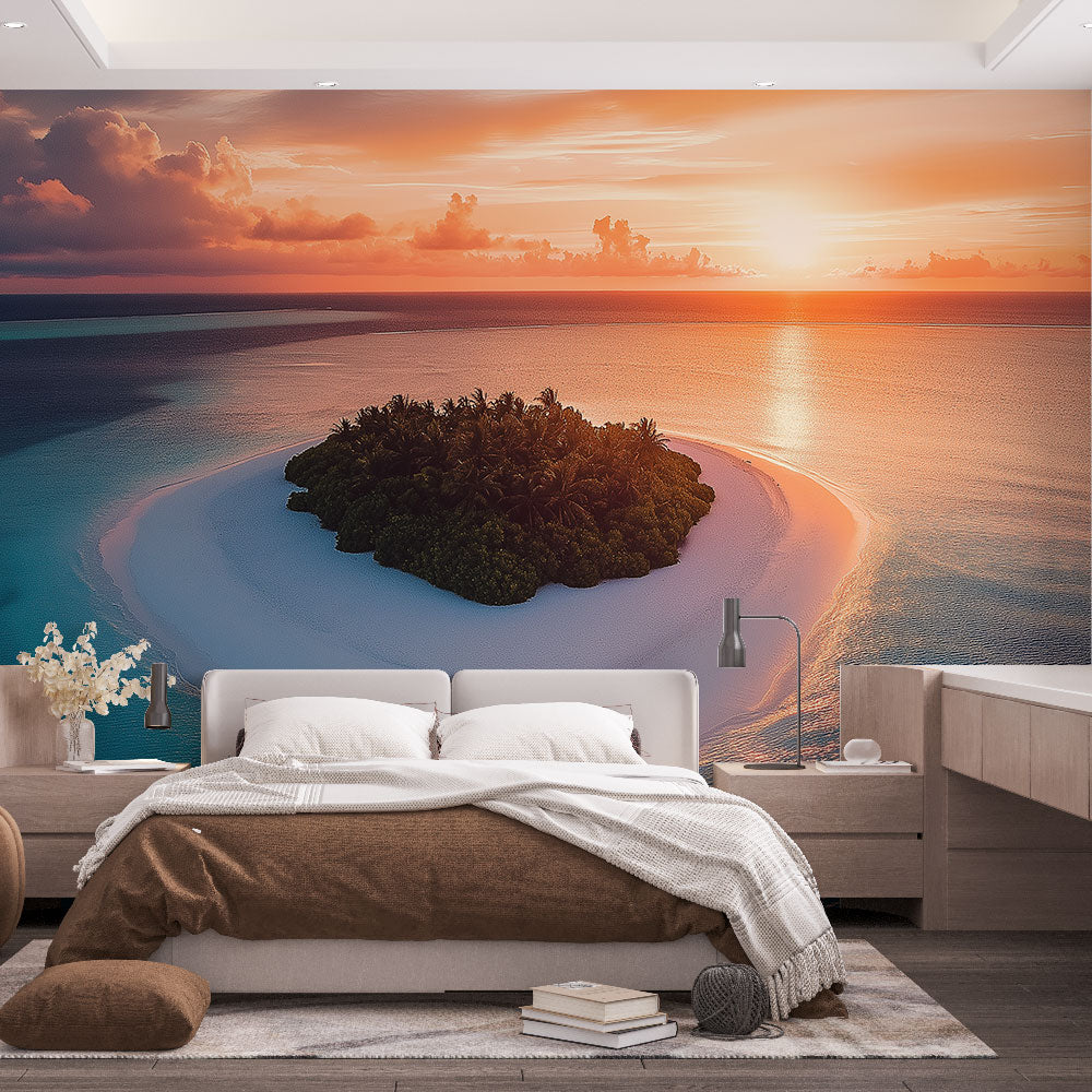 Papel de parede ilha tropical | Pôr do sol sobre um paraíso isolado —  WonderMural, image size:1000x1000