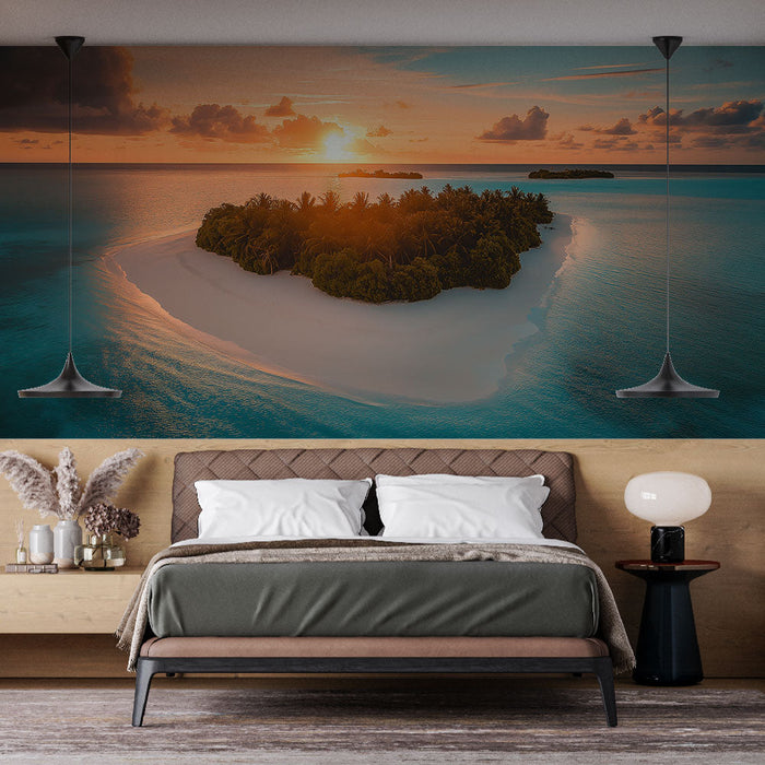 Ταπετσαρία τοιχογραφίας τροπικό νησί | Ηλιοβασίλεμα σε παραλία με λευκή άμμο