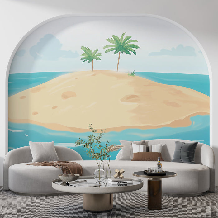 Ταπετσαρία τοιχογραφίας τροπικό νησί | Αμμώδης νησίδα με πλούσιους φοίνικες