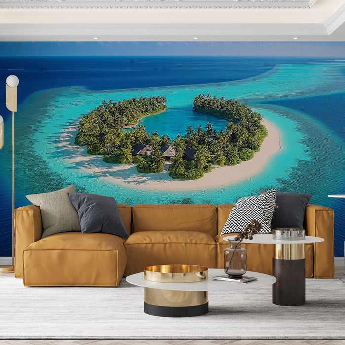 Fototapeet troopiline saar | Saareparadiis türkiissinise vee ja lopsakate palmipuudega