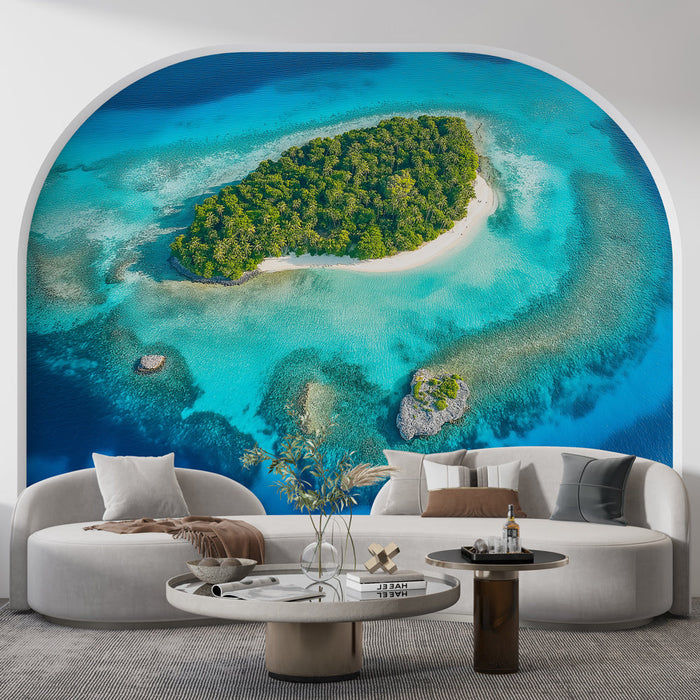 Ταπετσαρία τοιχογραφία τροπικό νησί | Τυρκουάζ παράδεισος με παραλία με λευκή άμμο