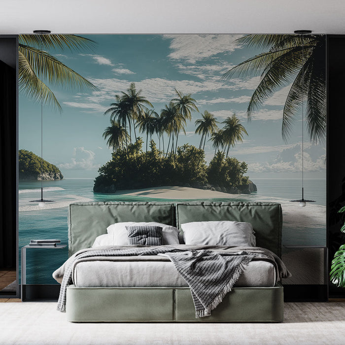 Mural Wallpaper tropical island | Serene landscape with palm trees and crystal-clear ocean