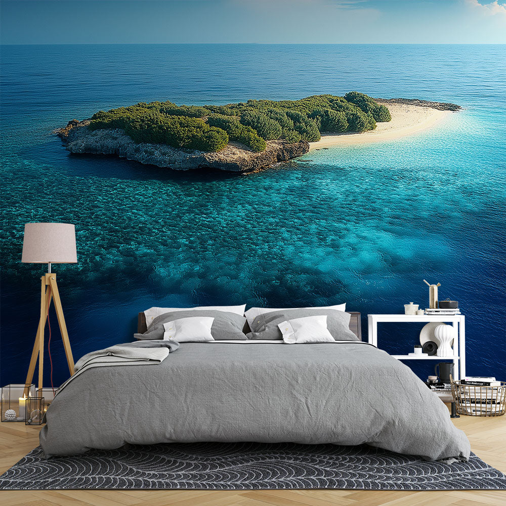 Papel de parede mural ilha tropical | Praia de areia branca e águas tu —  WonderMural, image size:1000x1000