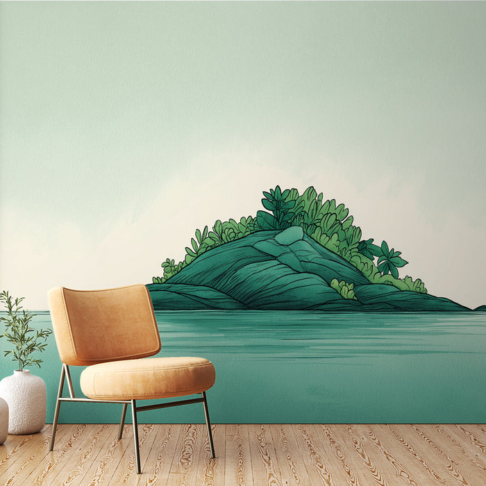 Fototapet tropikal ada | Bol yeşillikli ada ve turkuaz sulardan oluşan huzur verici bir manzara