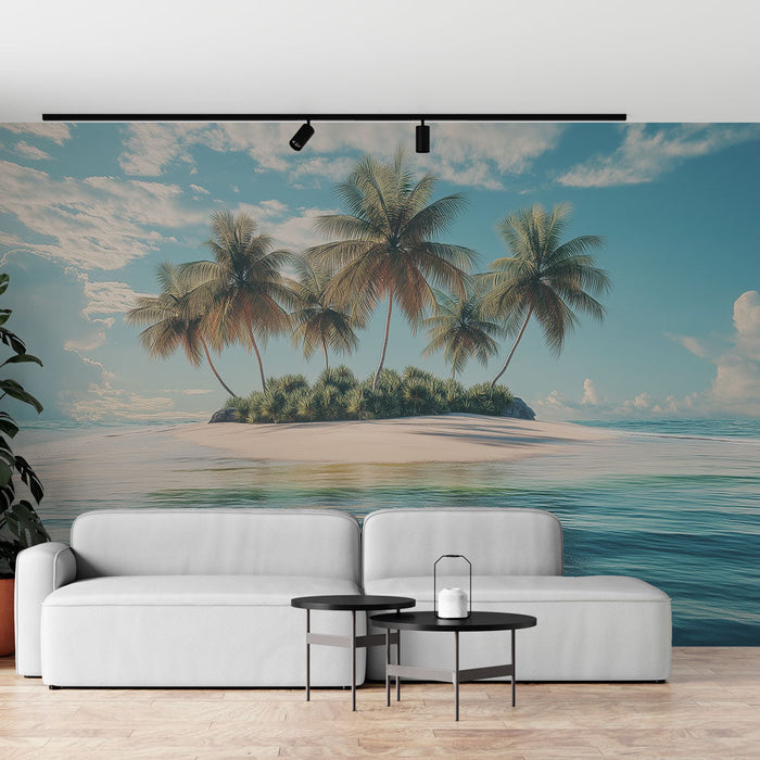 Papel de parede ilha tropical | Uma vista serena de uma ilha paradisíaca ensolarada