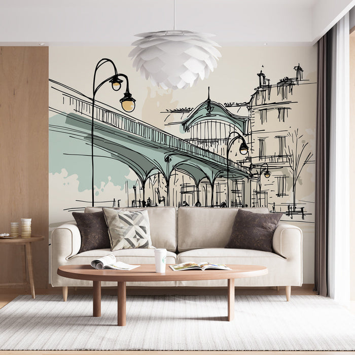 Tapete ilustracije Pariza | Elegantna skica pariške ulice s uličnim svjetlima