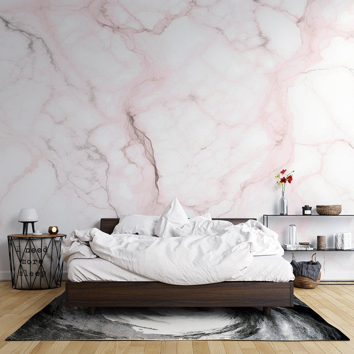 White Marble Effect Mural Wallpaper | Pink Veins