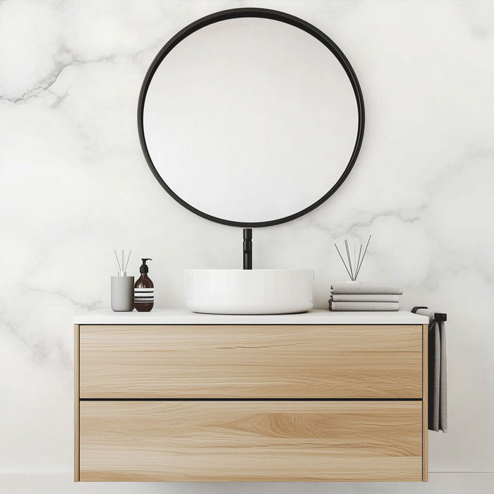 Tapete Badezimmer | Weißer Marmoreffekt mit grauen Adern