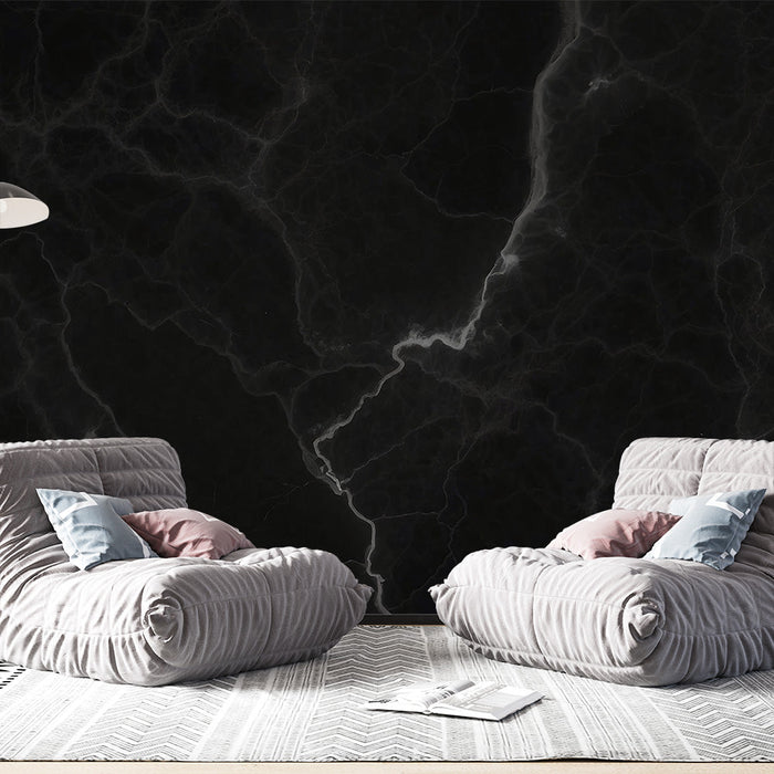 Black Marble Effect Mural Wallpaper | White Veins