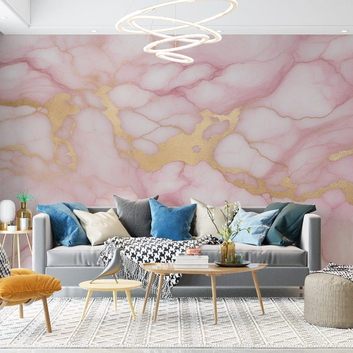 Pink marble effect Mural Wallpaper | Golden veins