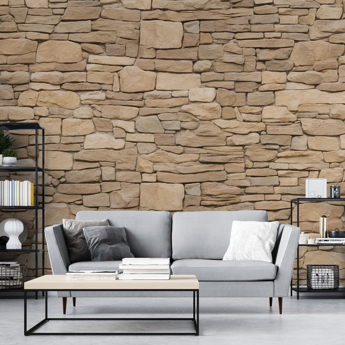 Fototapete Steinmauer | Naturstein Mauerwerk Beige Modern