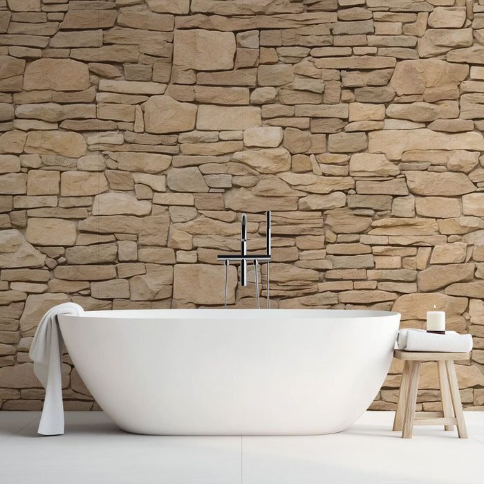 Tapete Badezimmer | Beige chaotische Steinimitation