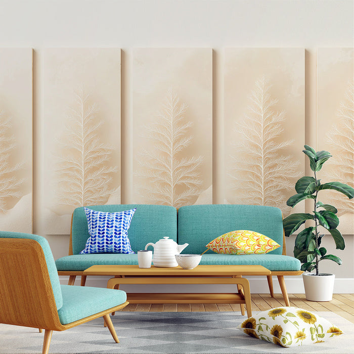 Papel de parede imitação de pintura com samambaias | Elegância sutil e texturas delicadas