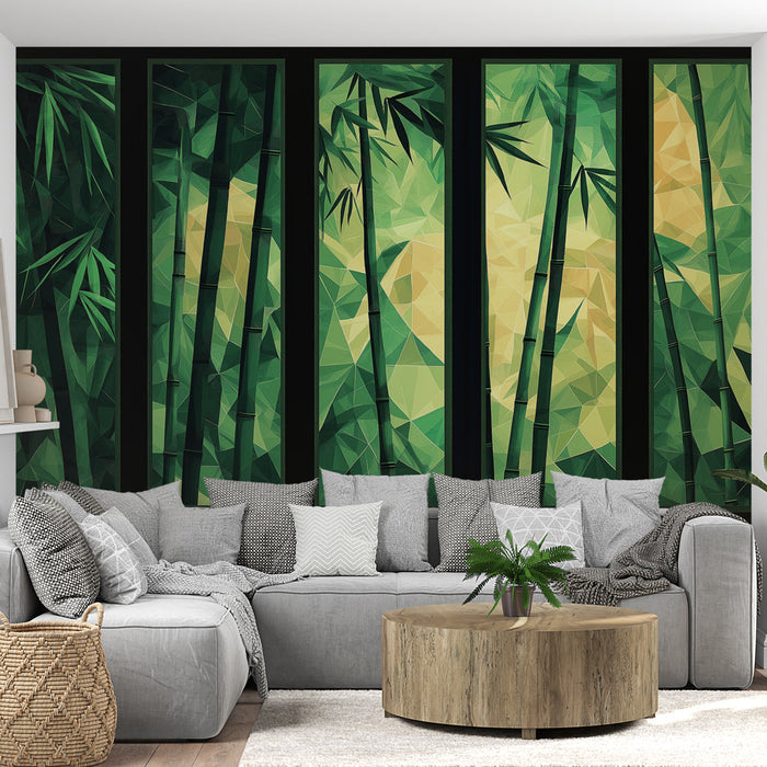 Tapeta s imitací malby | Moderní bambus s geometrickými motivy