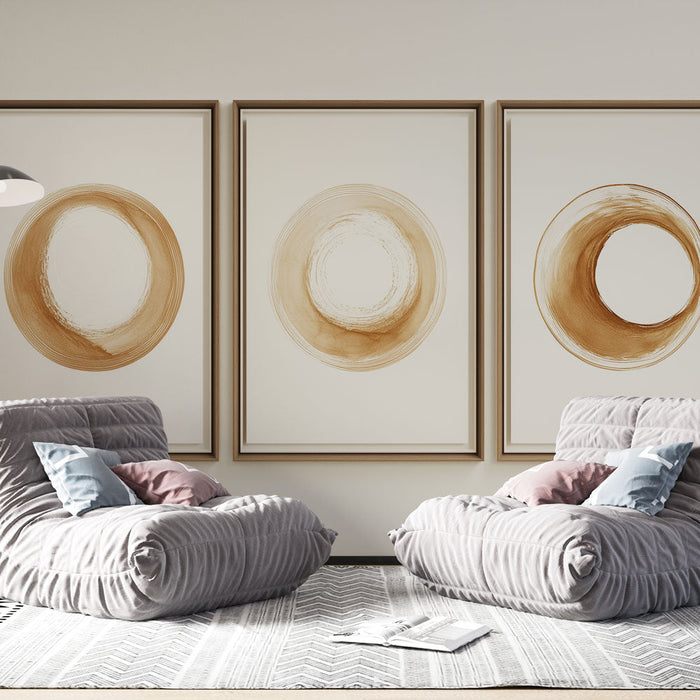 Tapetti jäljitelmä taulusta | Abstraktit ympyrät beigen ja ruskean sävyissä