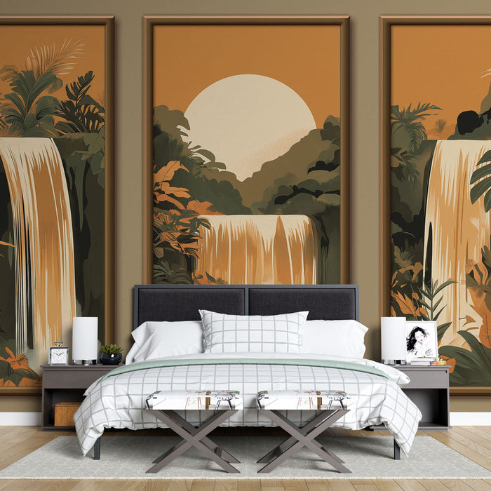 Tapet imitație pictură | Cascade înconjurate de vegetație luxuriantă