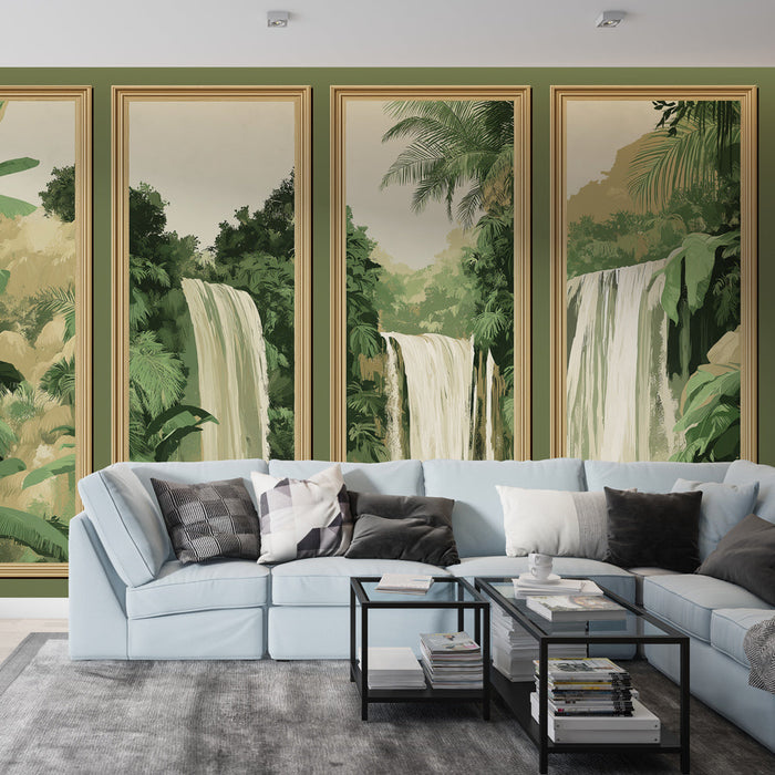 Fototapet imitasjon av maleri | Frodige fosser omgitt av tropisk grøntområder