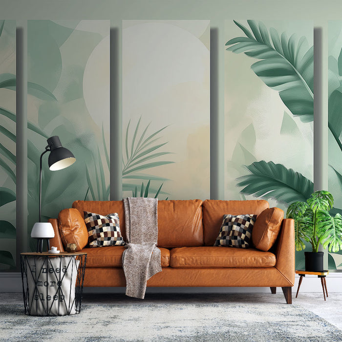 Tapete Imitationsmalerei | Zusammensetzung von weichem und hellem grünem Laub