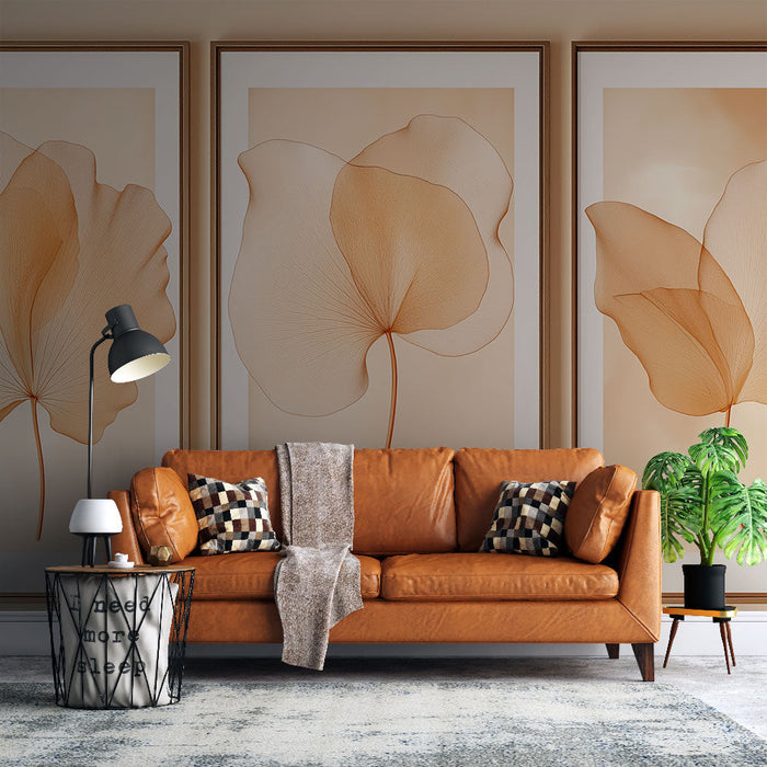 Muraaltapeedi imitatsioonmaal | Õrn tekstuuriga lehtede disain soojades toonides