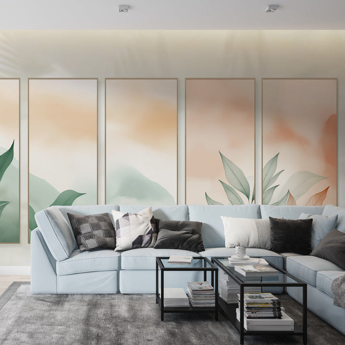 Fotótapéta utánzat táblakép | Lágy zöld és narancssárga árnyalatok levél motívumokkal