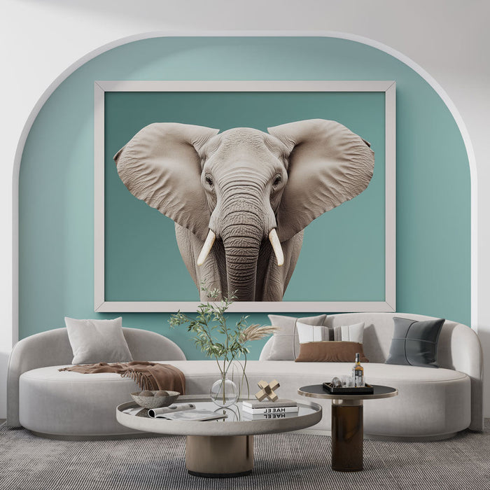 Χαλινό ταπετσαρίας μεταμφίεσης ζωγραφικής | Κομψός ελέφαντας σε τυρκουάζ φόντο