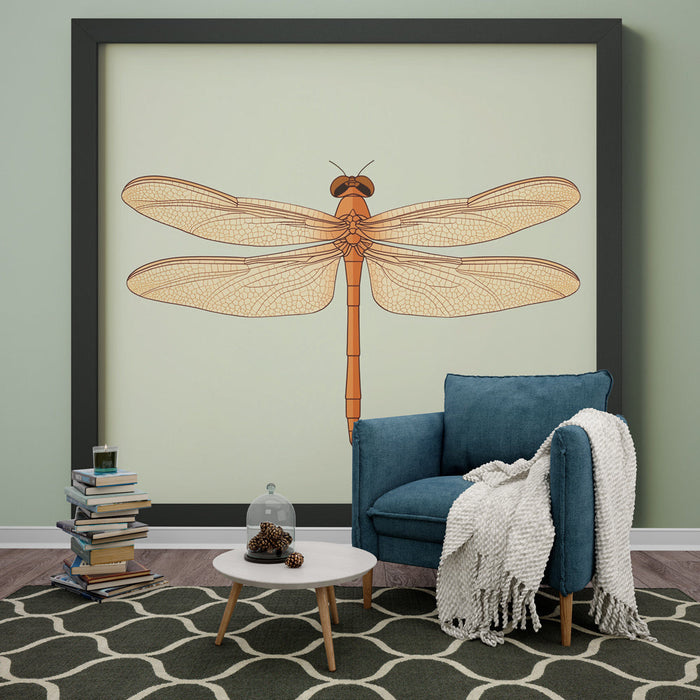 Tapete Nachahmung Malerei | Elegante Illustration einer Libelle in Orangetönen