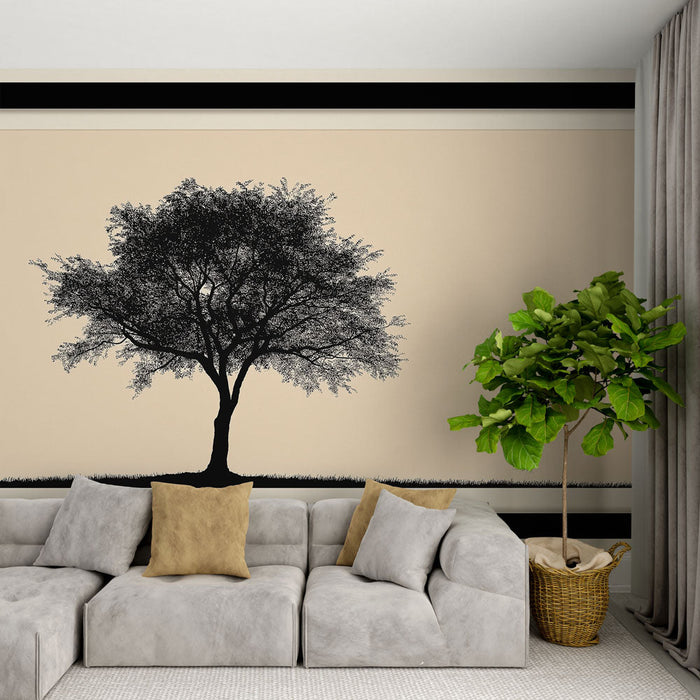 Fototapet taklit resim | Zarif bir ağacın silueti hafif bej arka plan üzerinde