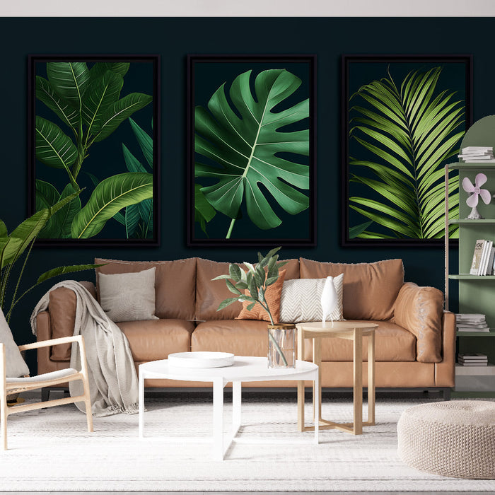 Mural Wallpaper imitation painting | Lush elements on dark background