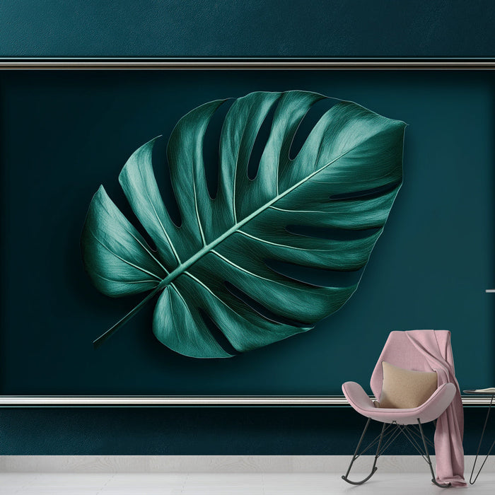 Fototapet posnemanje slike | Stiliziran list monstere na globoki zeleni podlagi