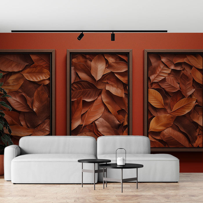 Tapetti jäljitelmämaalaus | Ruskeat ja punaiset lehdet tyylikkäässä sommitelmassa
