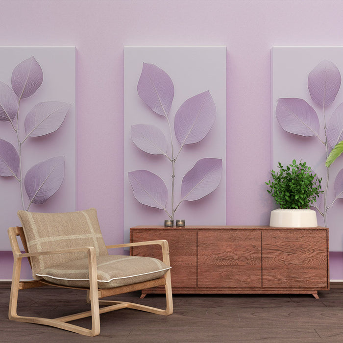Fototapet posnemanje tabele | Nežni listi v vijolični barvi na pastelnem ozadju