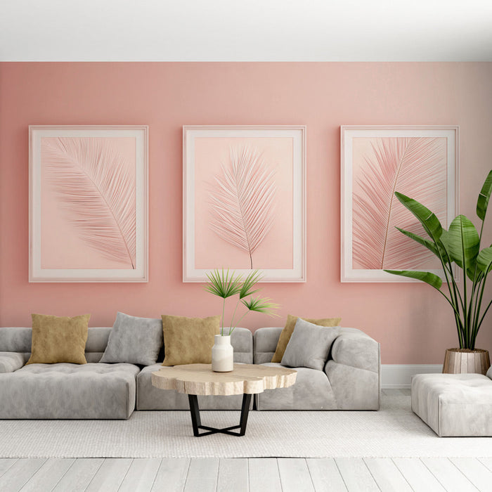 Mural Wallpaper imitation painting | Delicate leaves on pink background