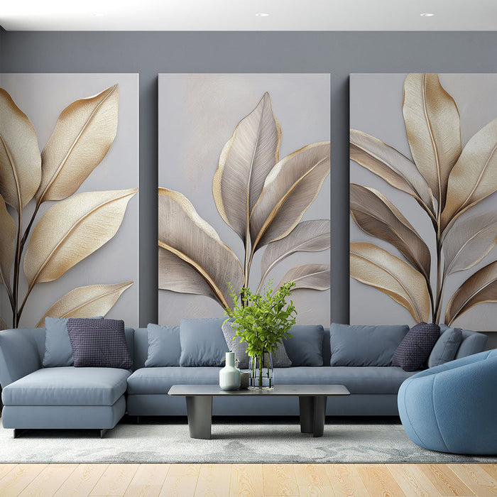 Fototapet taklit boyama | Açık arka plan üzerinde zarif altın yapraklar