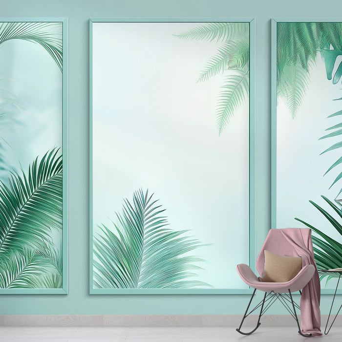 Tapete Imitationsmalerei | Tropische Blätter in beruhigenden Grüntönen