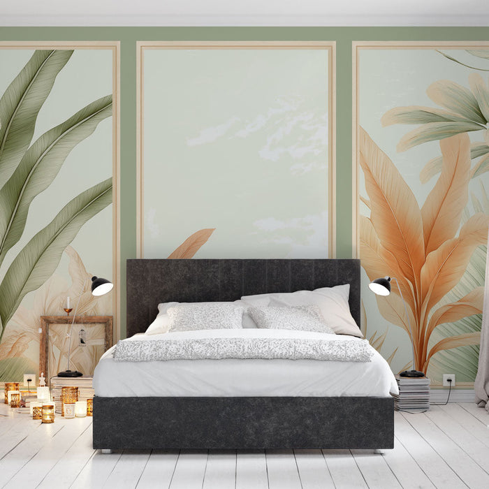 Tapet imitație pictură | Frunze tropicale delicate cu tonuri moi