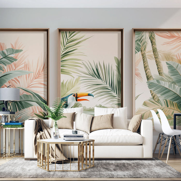 Tapete имитация на табло | Тропически листа и оцветен тукан