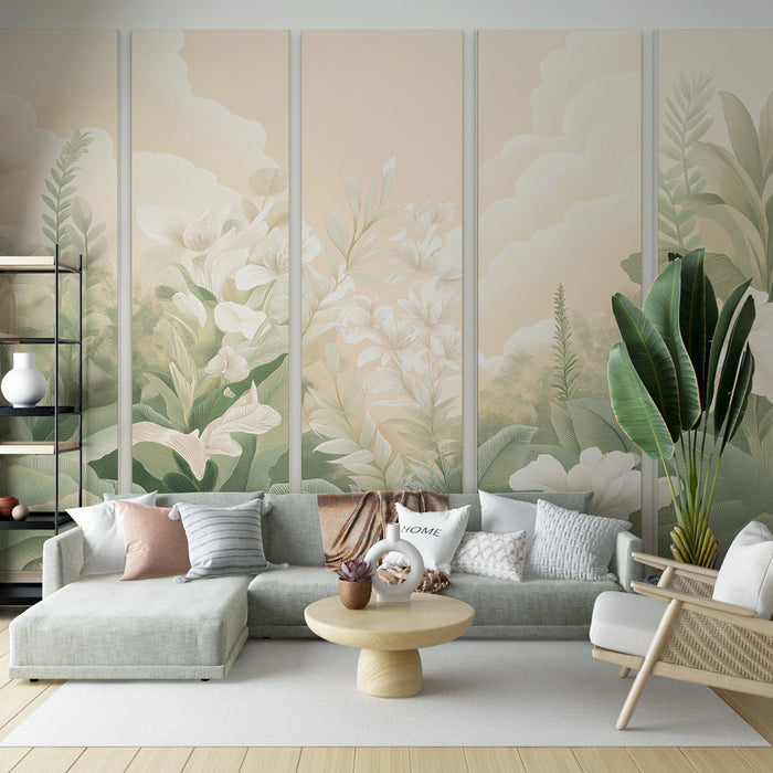 Mural Wallpaper imitation painting | Delicate flowers and lush foliage