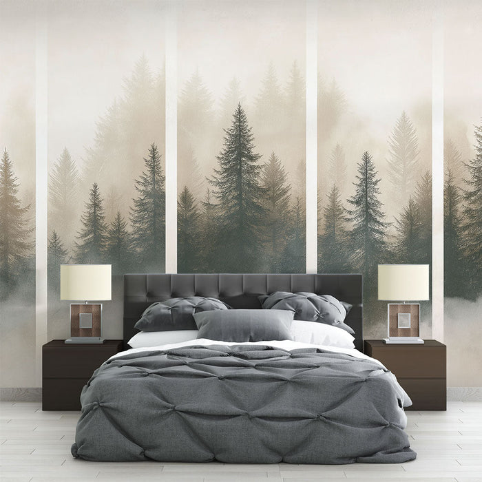 Mural Wallpaper imitation painting | Misty forest with silhouettes of pines