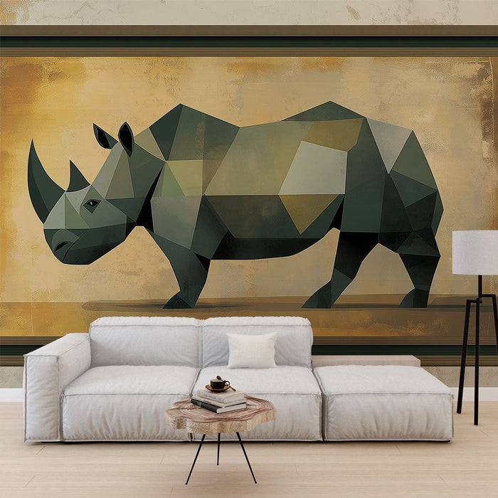 Tapetti jäljitelmämaalaus | Taiteellinen kuvitus sarvikuonon muodossa maanläheisillä sävyillä