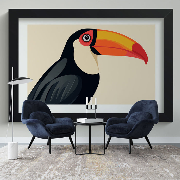 Falfestmény utánzat festmény | Színes illusztráció egy élénk csőrű tukánról