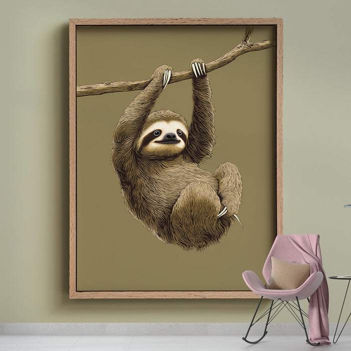 Imitacija slikanja tapeta | Ilustracija ljenjivca koji visi u ilustrativnom stilu