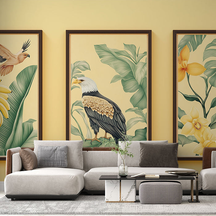 Falfestmény utánzat festmény | Élénk virágos és ornitológiai illusztrációk