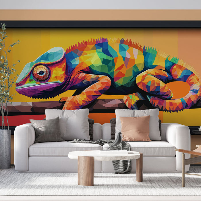 Mural Wallpaper imitation painting | Geometric lizard with bright colors on gradient background