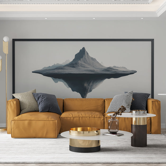 Tapetti jäljitelmämaalaus | Tyylitelty vuori heijastuu rauhalliseen maisemaan