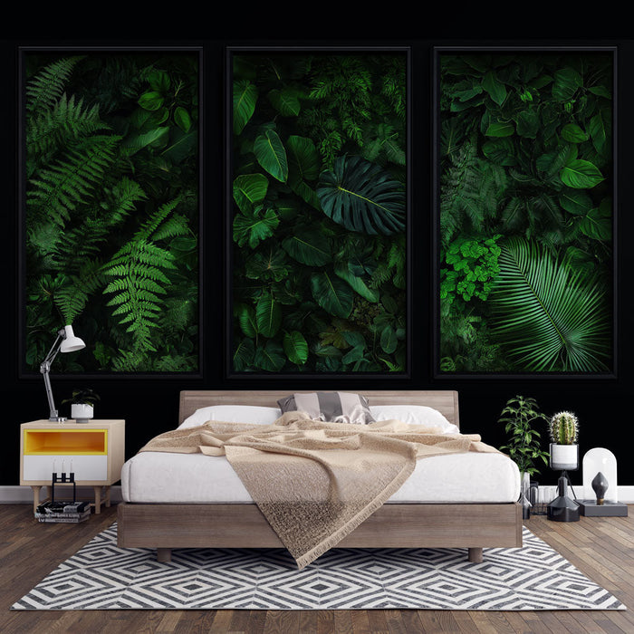 Falfestmény utánzat | Friss zöld levélminta festményben