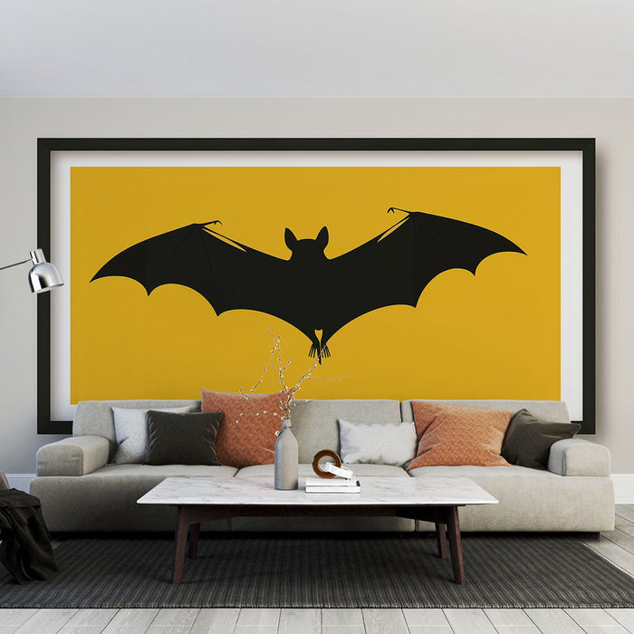 Falfestmény tapéta utánzat | Fekete grafikus minta élénk sárga háttéren