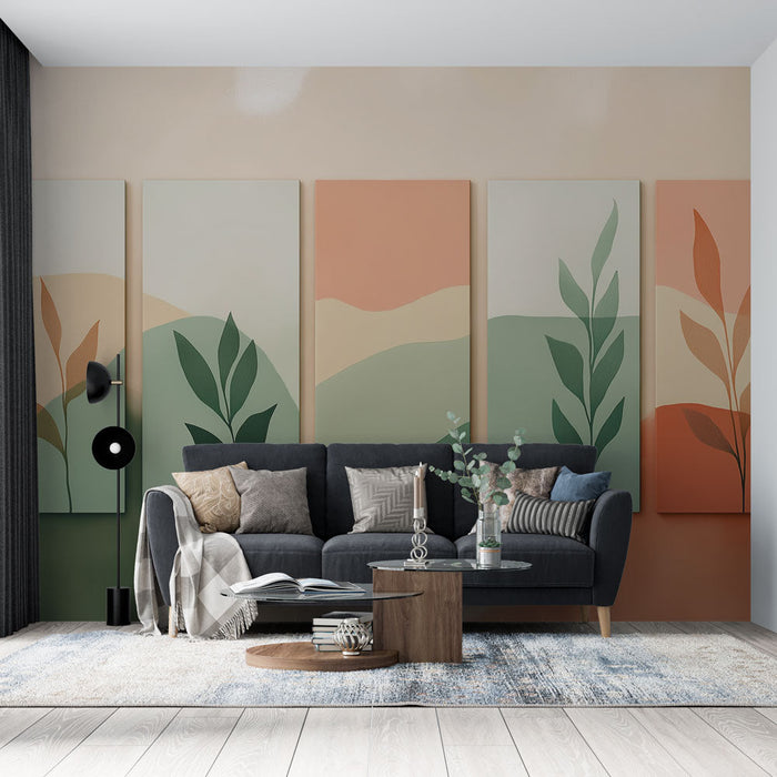 Tapeta s imitací malby | Listové vzory s jemnými a uklidňujícími barvami