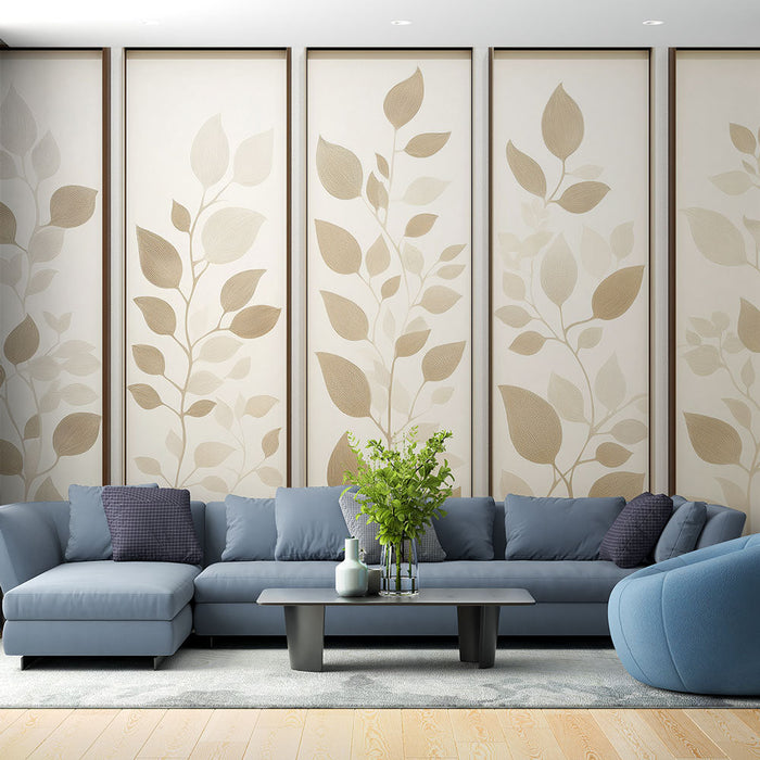 Tapete de imitación de pintura mural | Patrones elegantes de follaje en tonos dorados